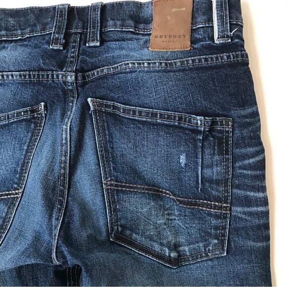 Outpost Makers Buckle Factory Distressed Button Fly Slim Straight Leg Jeans - Picture 13 of 16